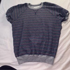 THE GREAT French Terry Cloth Striped Gray Short Sleeve Shirt